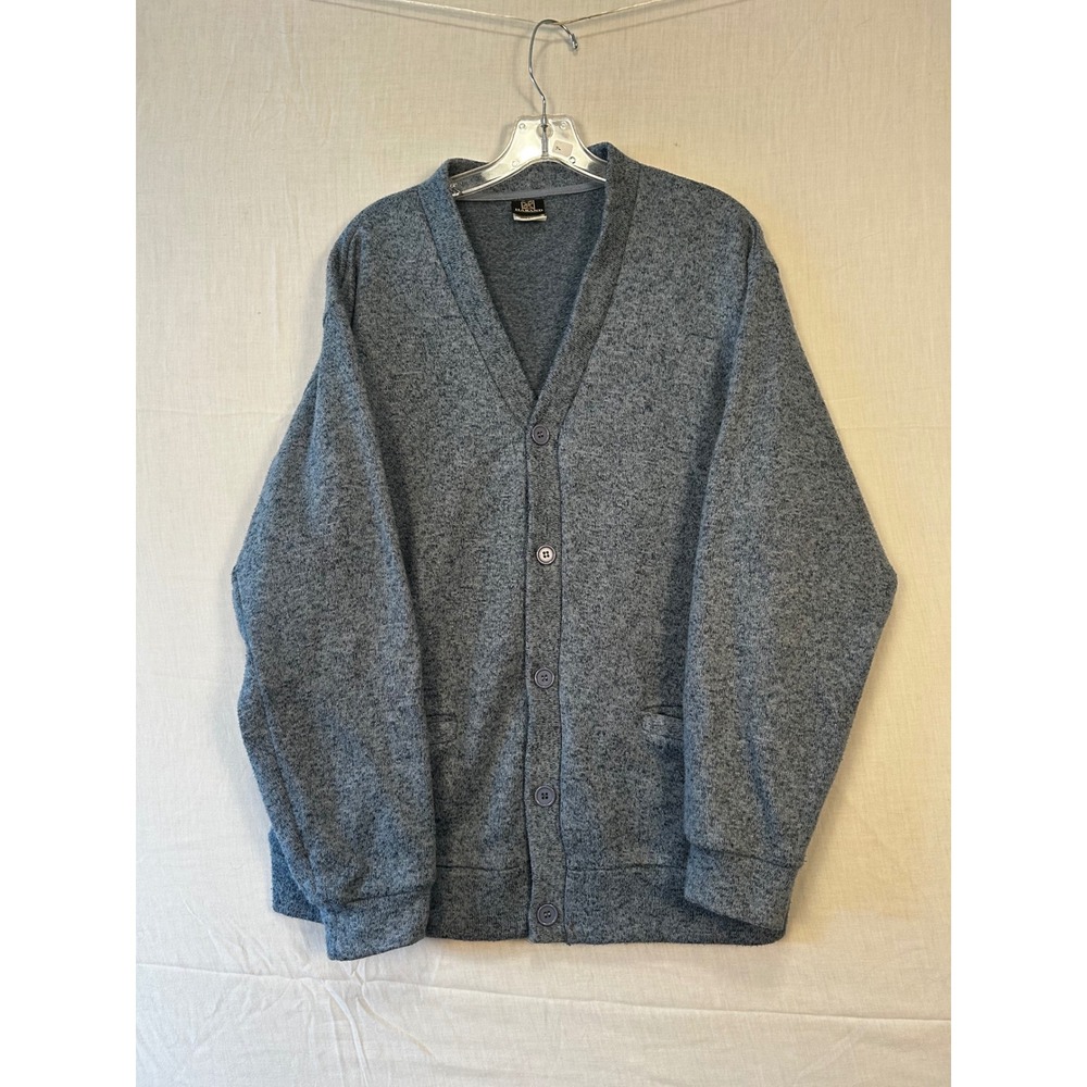 Haband Mens Cardigan Sweater Blue Heather Button Front V-Neck Fleece Knit 767